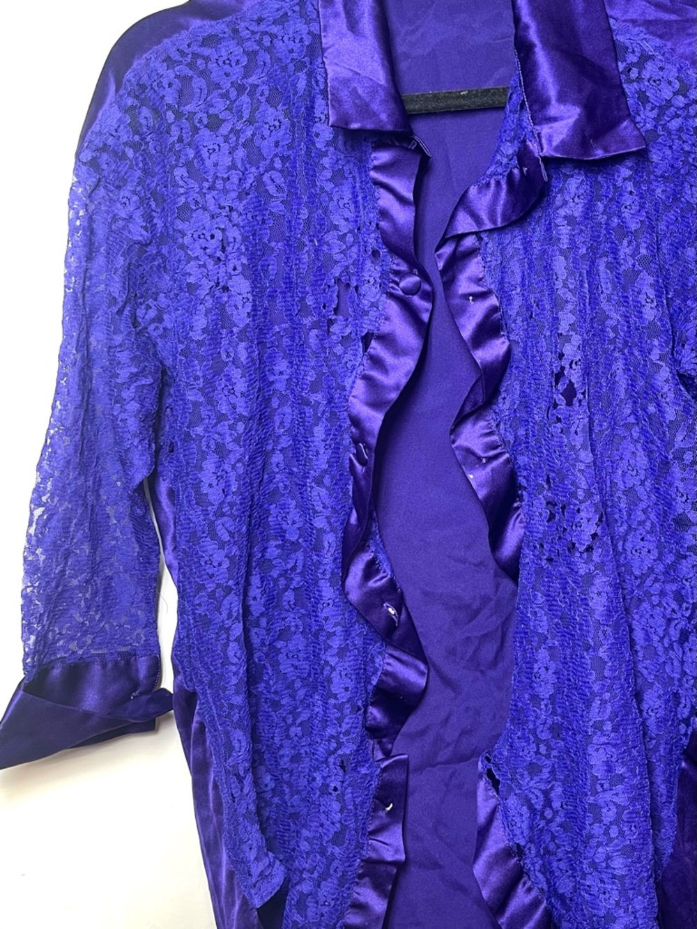 Vintage 1990s Victoria’s Secret Deep Purple Lace Satin Trim Sheer Robe Top - Picture 10 of 13